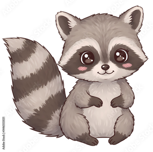 Cute Animated Raccoon Portrait with Big Eyes and a Striped Tail