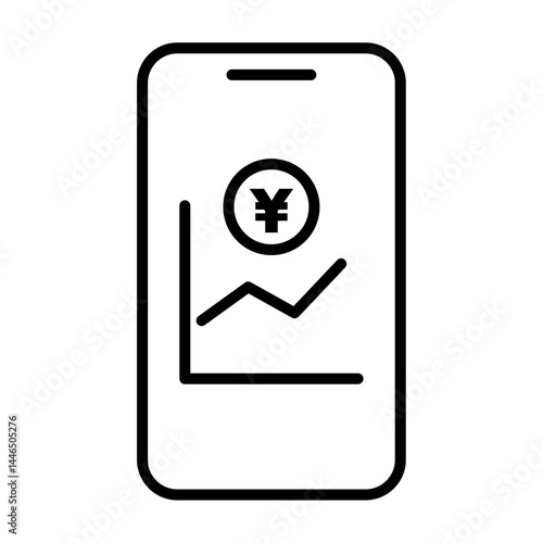 円の価値が上昇中のオンライン投資をしているスマートフォンの線画アイコン