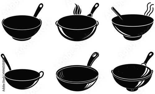 Wok silhouette black vector art design set on white background 