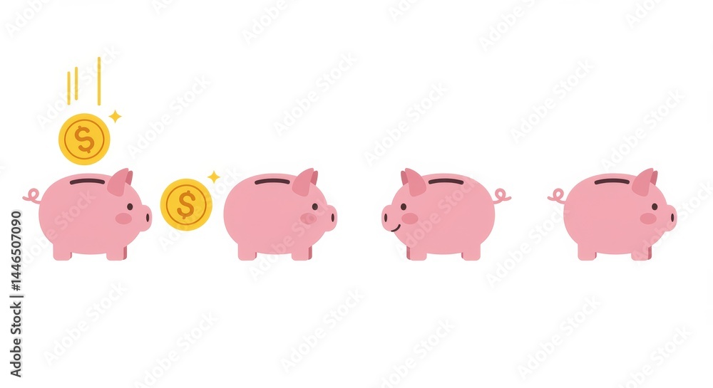 Illustration showcasing the journey of saving money into a piggy bank concept Illustration showcasing the journey of saving money into a piggy bank concept