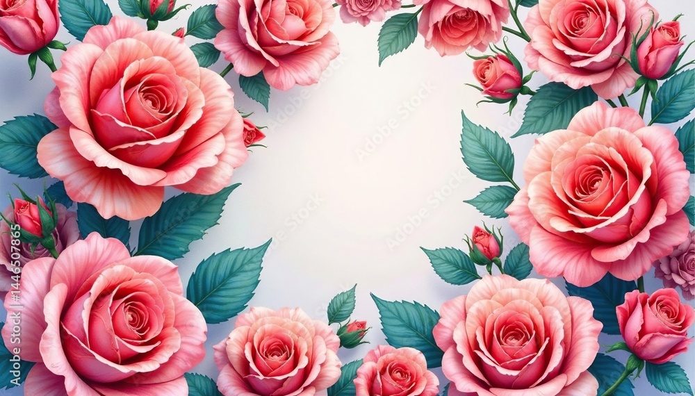 Intricate, repeating rose blooms in watercolor style , summer, floral pattern, design Intricate, repeating rose blooms in watercolor style , summer, floral pattern, design