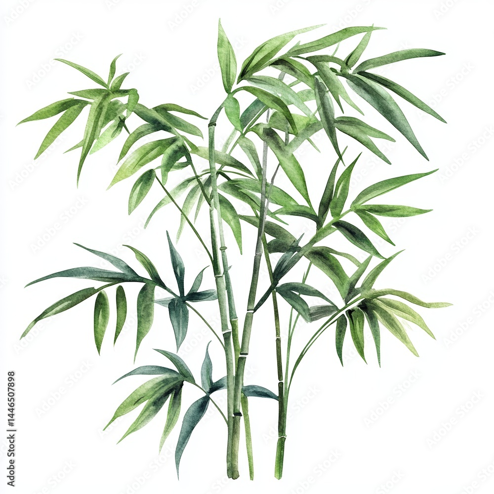 Fototapeta premium Watercolor Bamboo Palm on white background