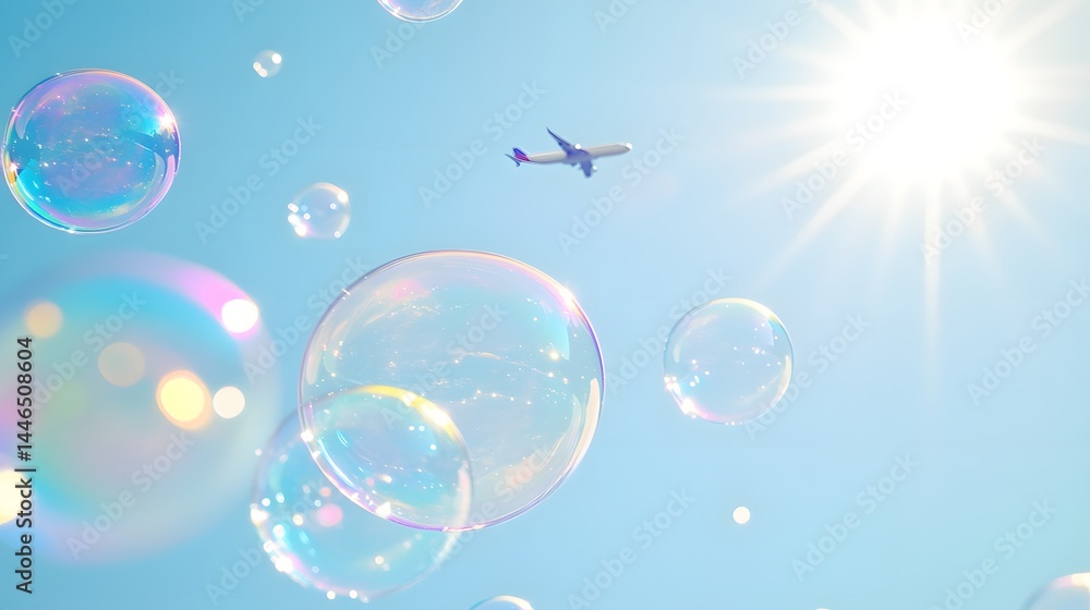 Plane and soap bubbles, generated by AI Plane and soap bubbles, generated by AI
