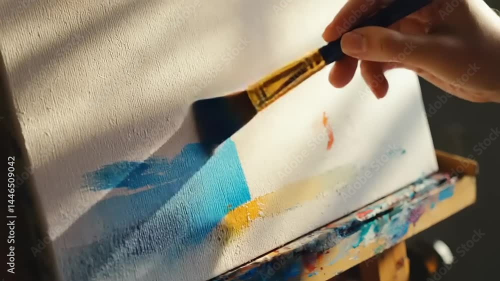 custom made wallpaper toronto digitalClose-up of hand painting on canvas, vibrant colors, artistic process