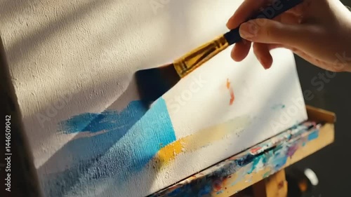 Wallpaper Mural Close-up of hand painting on canvas, vibrant colors, artistic process Torontodigital.ca