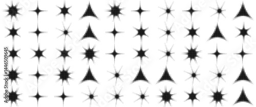 Set of blinking stars, sparks and sparkles. Shining twinkle sunburst shapes collection. Magic light flare pack for design template, poster, banner, brochure, leafle