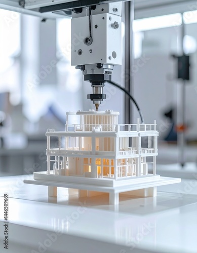 Fototapeta Naklejka Na Ścianę i Meble -  3d printer creating architectural model in modern workshop