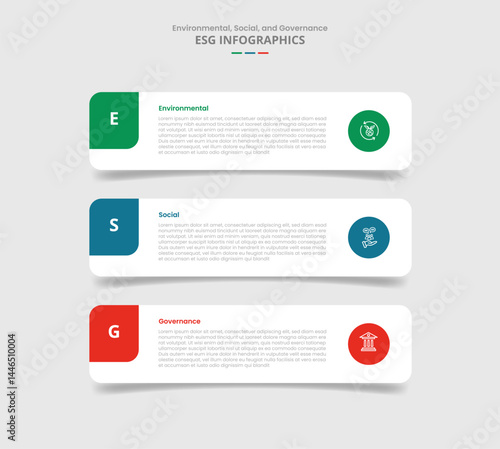 ESG sustainability concept for infographic with drop shadow style with round rectangle box stack position with 3 point list information