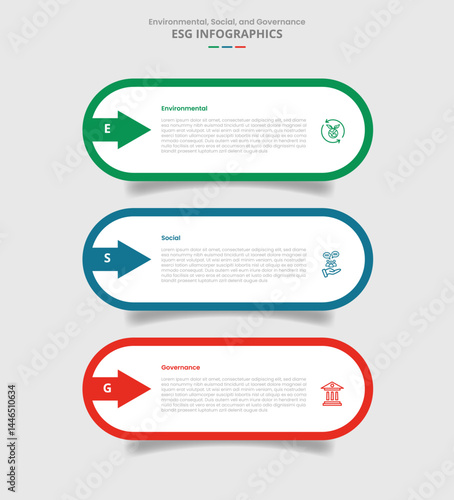 ESG sustainability concept for infographic with drop shadow style with round rectangle box with arrow stacked with 3 point list information