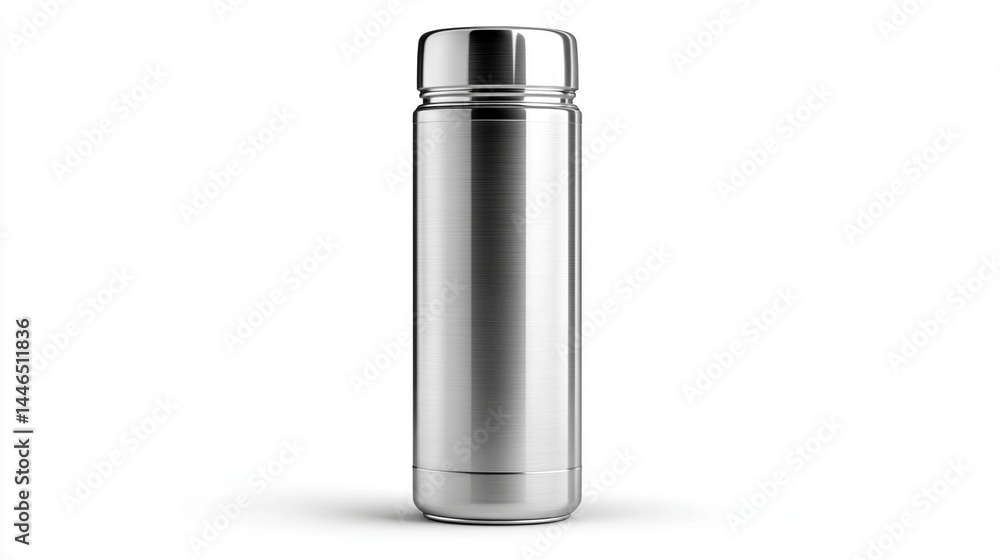 Sleek silver thermos bottle isolated on white. Sleek silver thermos bottle isolated on white.