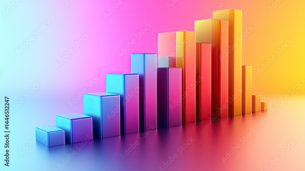 Abstract Image of Colorful Bars Ascending on a Soft Gradient Background Representing Growth and Progress. Abstract Image of Colorful Bars Ascending on a Soft Gradient Background Representing Growth and Progress.