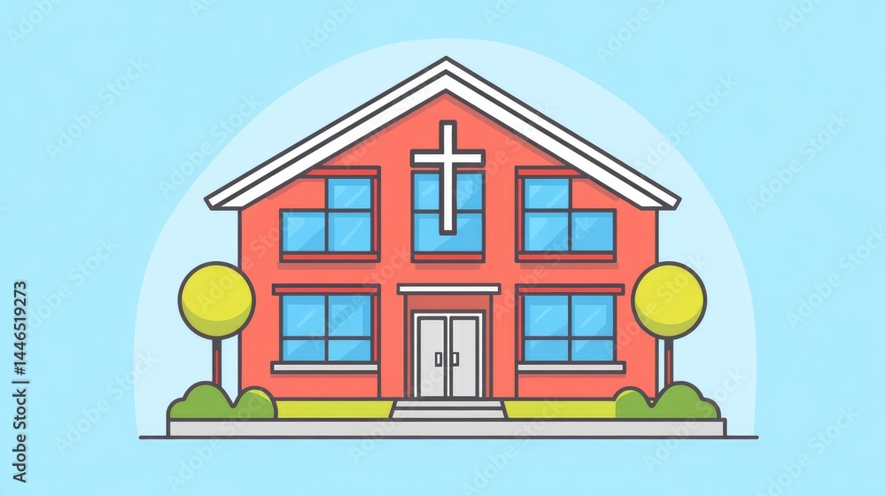 Healthcare building icon with cross symbol and modern exterior, flat vector style Healthcare building icon with cross symbol and modern exterior, flat vector style