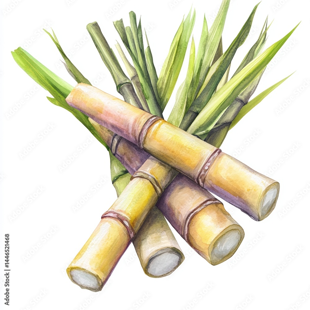 Fototapeta premium Watercolor Sugarcane on white background
