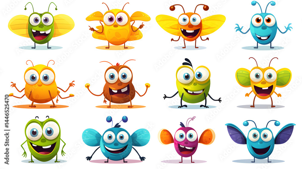 Obraz premium Colorful Cartoon Insect Characters for Children's Book Illustration and Design Projects
