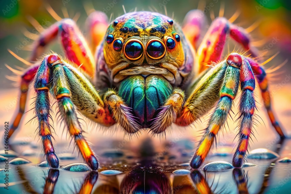 Fototapeta premium Colorful Spider Macro Photography: Double Exposure Artistic Close-up