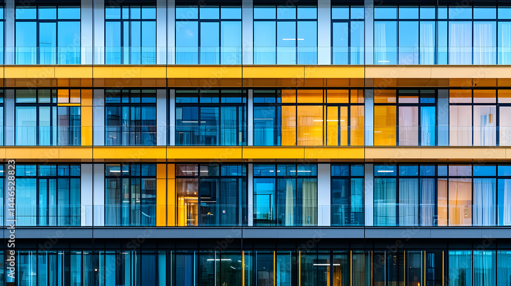 Obraz premium Modern Architecture with Colorful Windows in Urban Setting