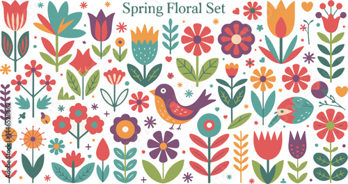 spring floral icon set vector