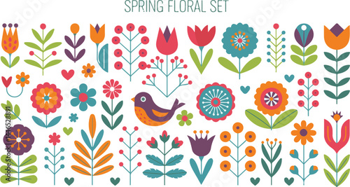 spring floral icon set vector