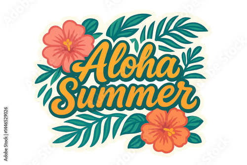 Aloha Summer Floral Sticker Design with Vibrant Colors  