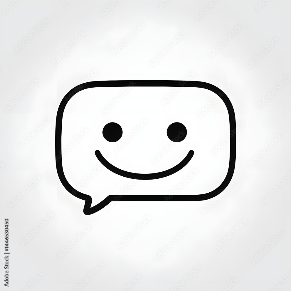 Minimalist vector icon of a chat bubble with smile, clean design, bold outlines, isolated on white background Minimalist vector icon of a chat bubble with smile, clean design, bold outlines, isolated on white background