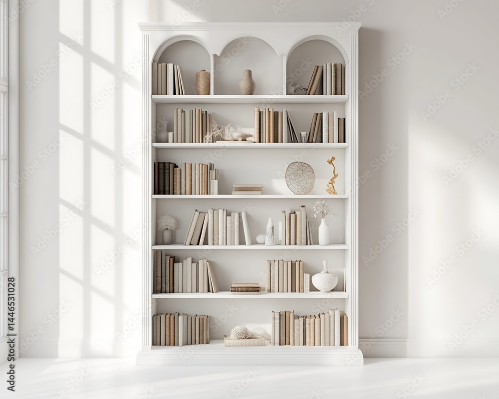 White Bookcase with Books and Decorative Objects