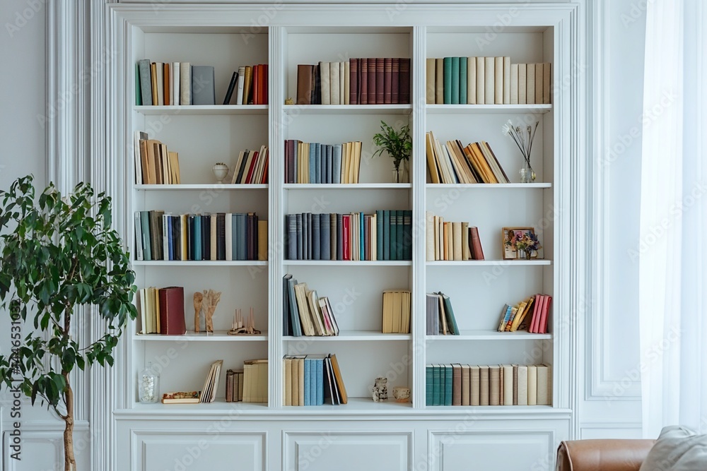 White Bookcase with Books and Decor