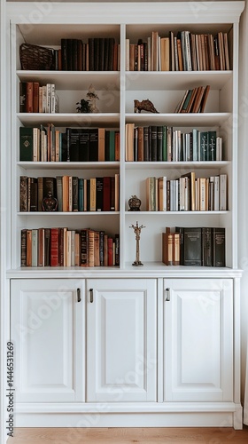 Obraz na płótnie White Built-in Bookcase with Books and Decorative Items w salonie