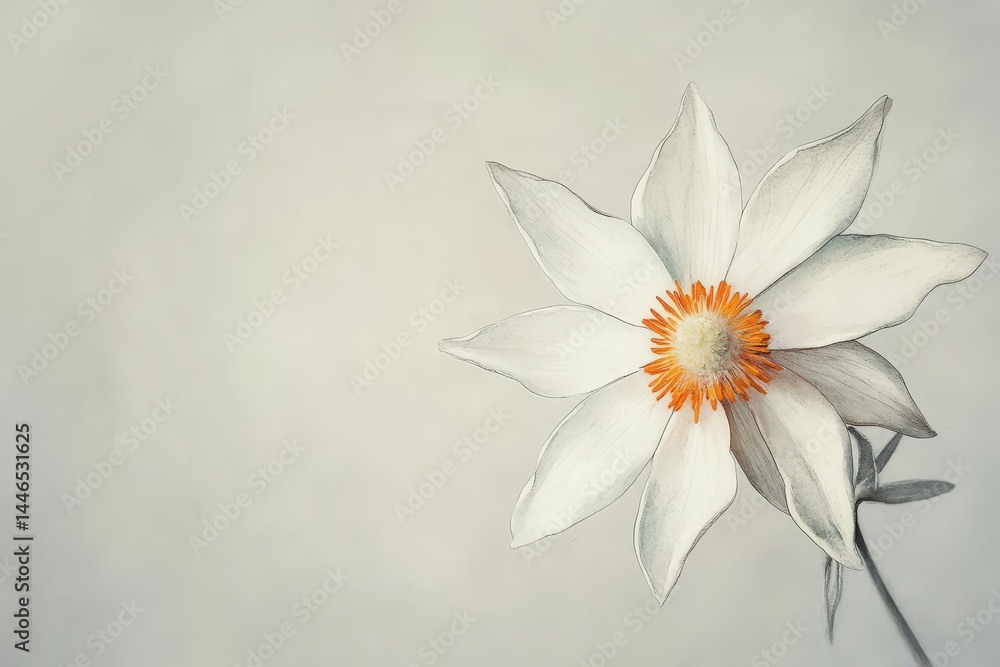 Obraz premium Delicate, white flower drawing on a light background.