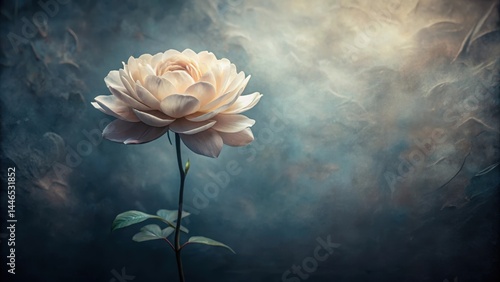A Single Pale Rose in a Dreamlike Haze, a Delicate Bloom Against a Textured Background