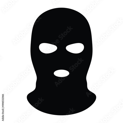 Balaclava bandit mask vector icon. Criminal face cover or ski mask symbol. Black silhouette isolated on white background.