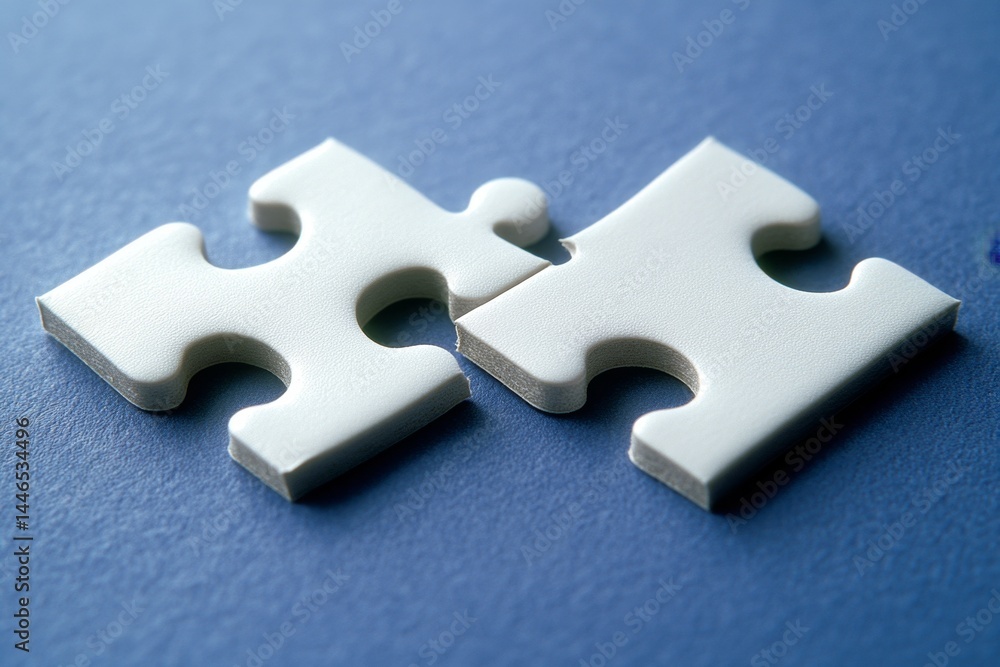 Fototapeta premium Two white puzzle pieces almost complete