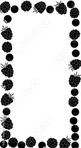 Berry Border: An elegant, minimalist frame design with monochrome illustrations of blackberries and blueberries, creating a stylish border perfect for various creative projects and presentations.