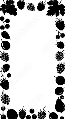 Berries Silhouette Frame: A decorative silhouette of various berries, creating a stylish border or frame. It is suitable for designing invitations and posters or creating a nature-themed decoration.