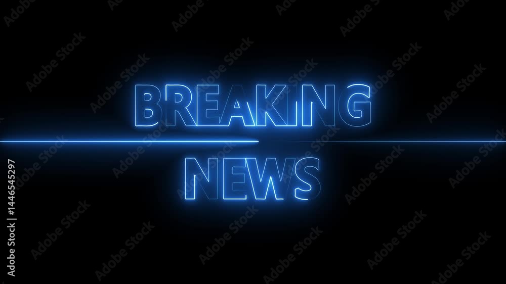 Neon breaking news text animation.glowing neon line Breaking News Broadcast TV Animation on black background. Neon breaking news text animation.glowing neon line Breaking News Broadcast TV Animation on black background.