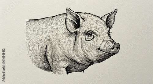 Wallpaper Mural Ink drawing of a pig's head, showcasing detailed fur textures and facial expression Torontodigital.ca