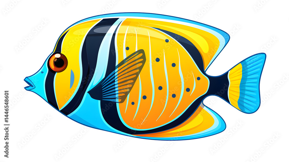 Naklejka premium Colorful Butterfly Fish Cartoon Vector Illustration for Design Element and Children's Book Illustrations