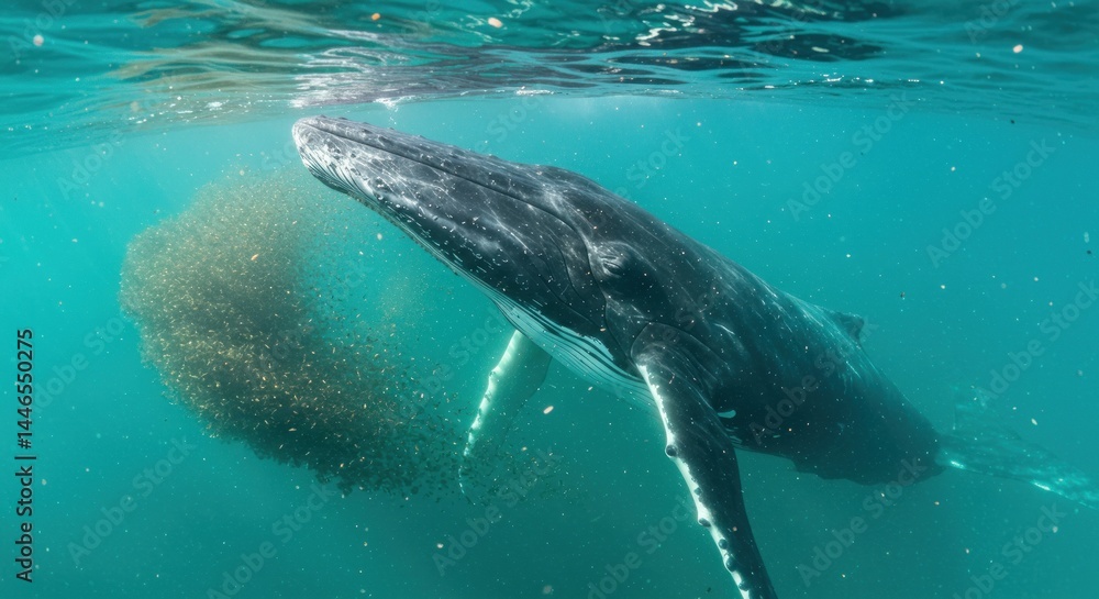 Fototapeta premium Humpback Whale Feeding Illustration