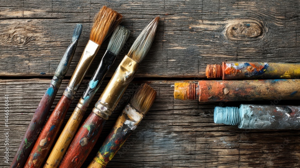 Fototapeta premium Paintbrushes and Tubes of Paint