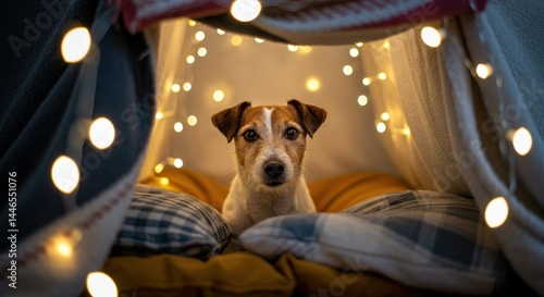Cute Dog in Cozy Tent, Photo