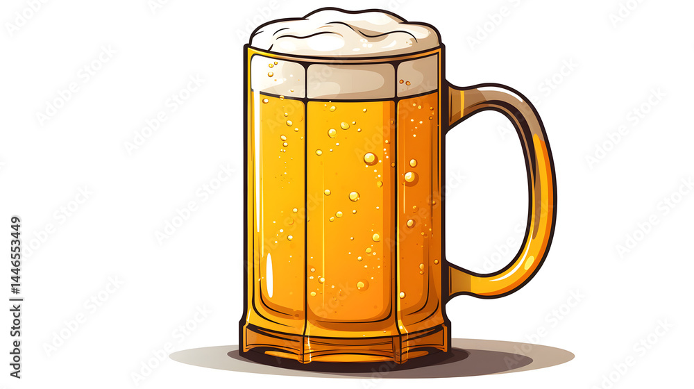 Detailed illustration of a refreshing mug of beer on a clean white background Detailed illustration of a refreshing mug of beer on a clean white background