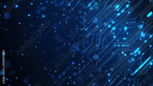 Glowing blue circuit board lines and nodes on dark background