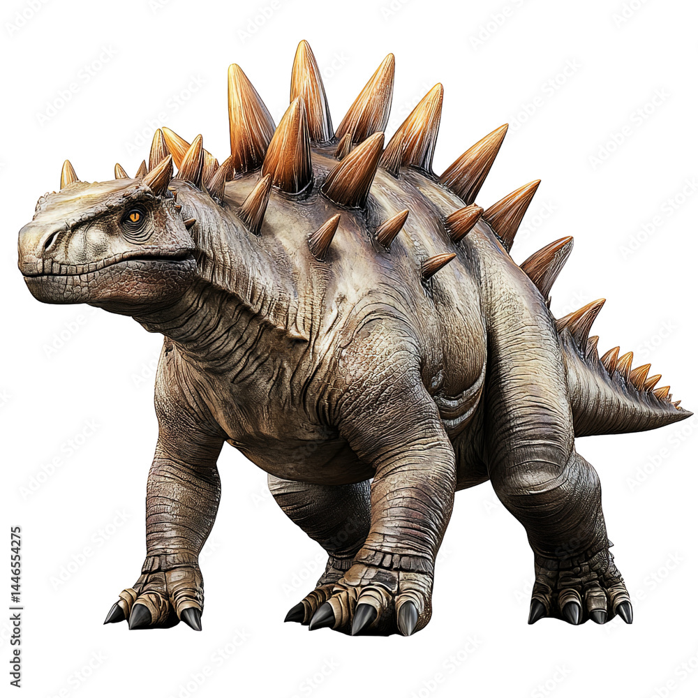Fototapeta premium Large dinosaur with spiky armor stands confidently, showcasing its powerful build and unique