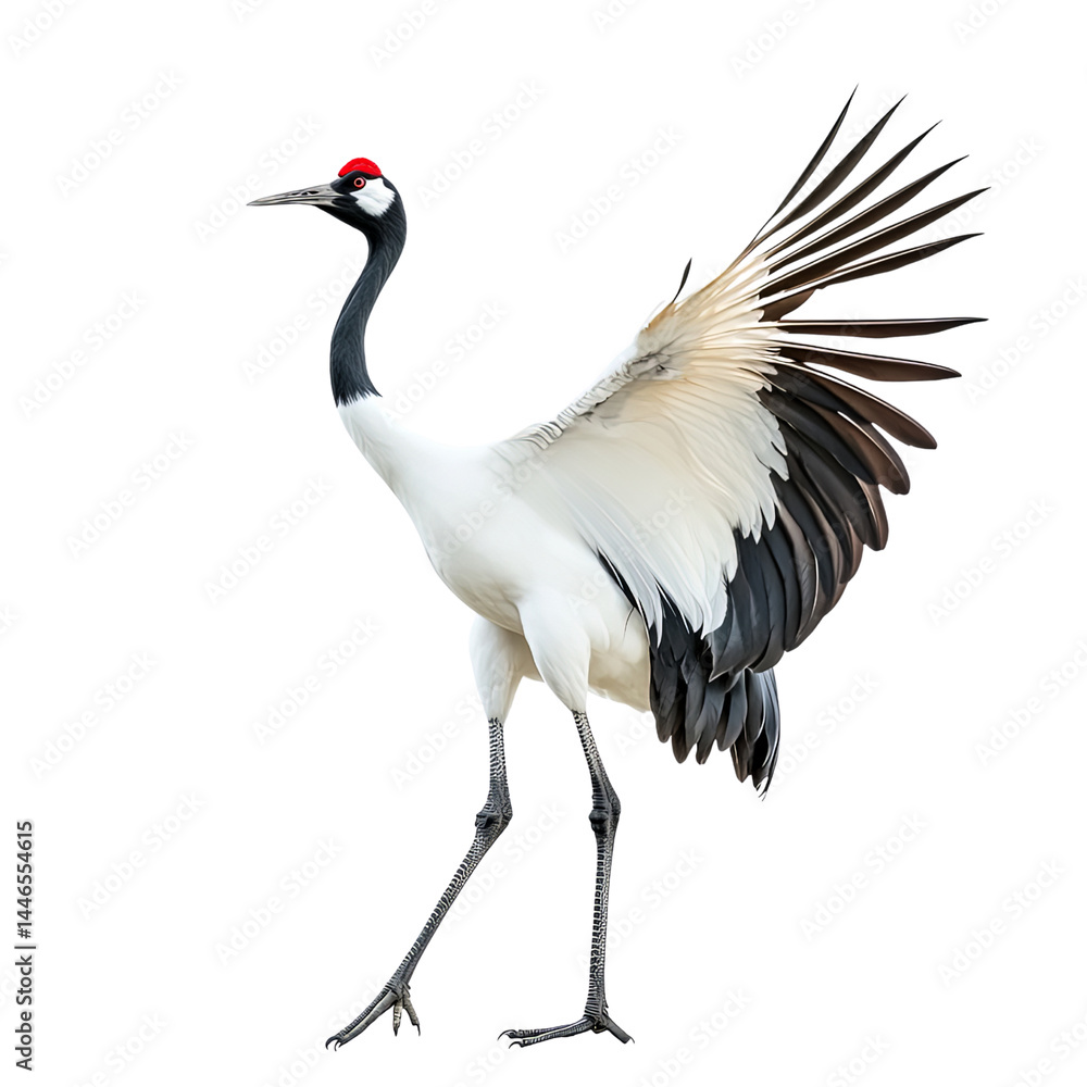 Majestic bird with striking black and white feathers, showcasing its elegant wings Majestic bird with striking black and white feathers, showcasing its elegant wings