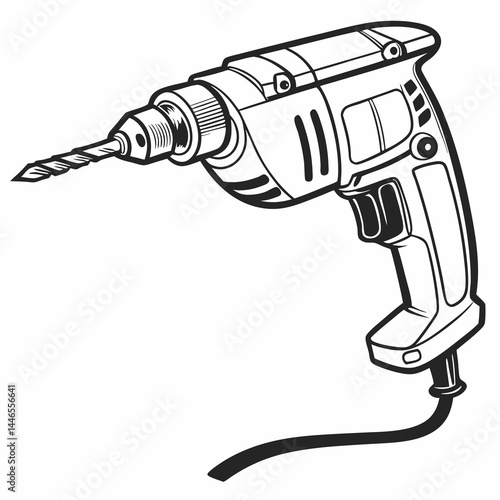 Electric Drill Illustration Vector Icon Construction Tool Equipment For Repairing