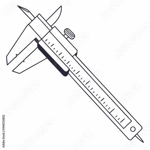 Caliper Tool Illustration Minimalist Design Technical Measurement Gauge Instrument Black Outline