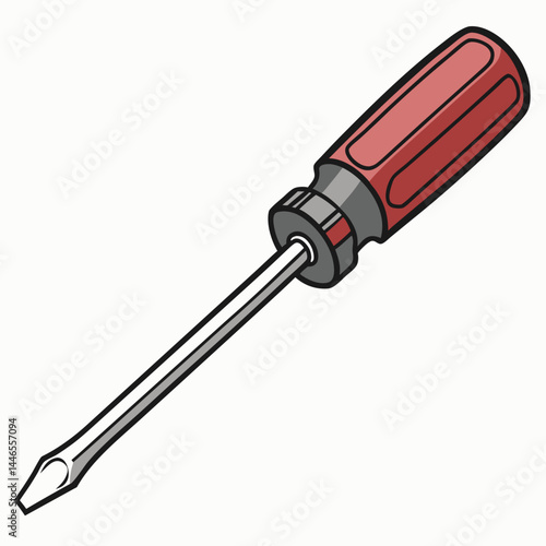 Flathead Screwdriver With Red Handle Isolated On White Background Vector Illustration