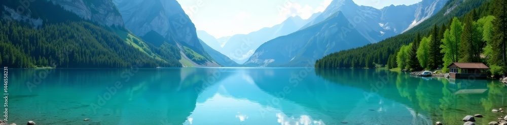 Stunning wallpaper of crystal-clear lake with towering mountains, landscape, scenic, outdoor Stunning wallpaper of crystal-clear lake with towering mountains, landscape, scenic, outdoor