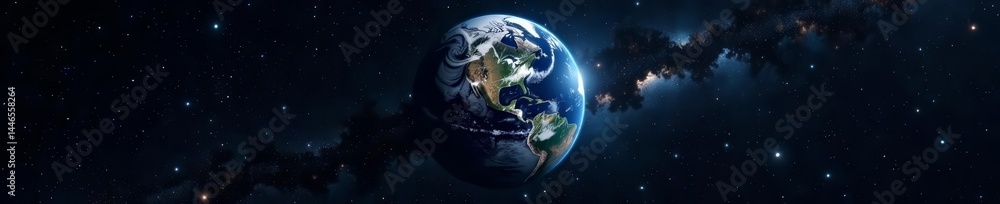 Naklejka premium Stunning wallpaper of Earth planet against vast black space backdrop, wallpaper, deep, planet
