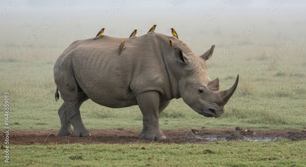 Obraz premium Rhino with Birds Photo