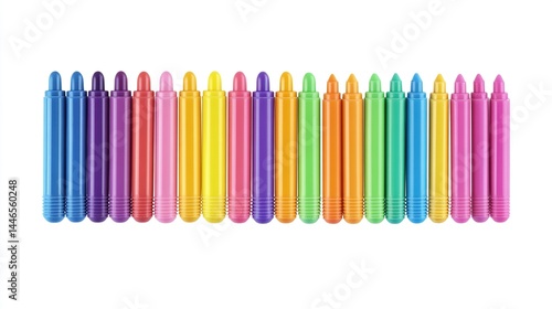 Colorful crayons arranged in a row on white background. (2)